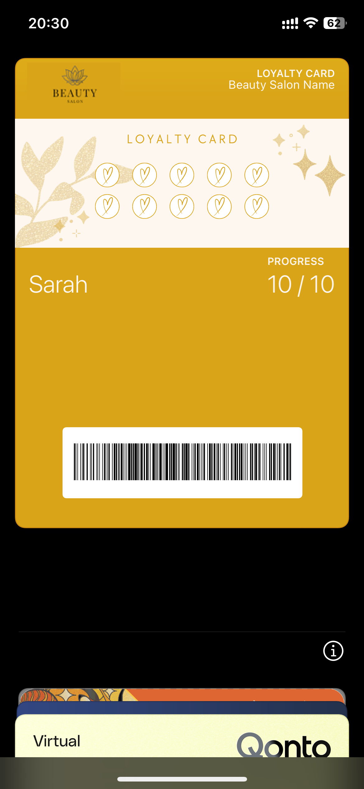 Carte de fidélité gold dans Apple Wallet