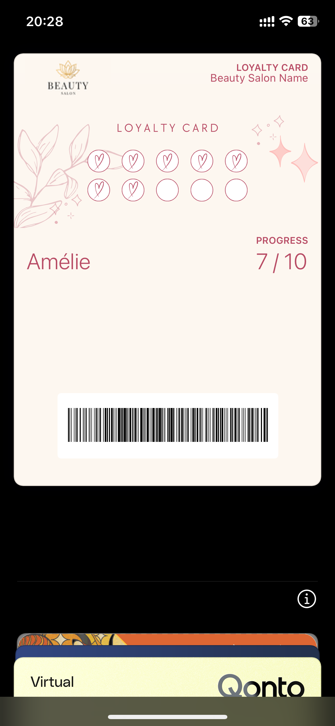 Carte de fidélité rose dans Apple Wallet